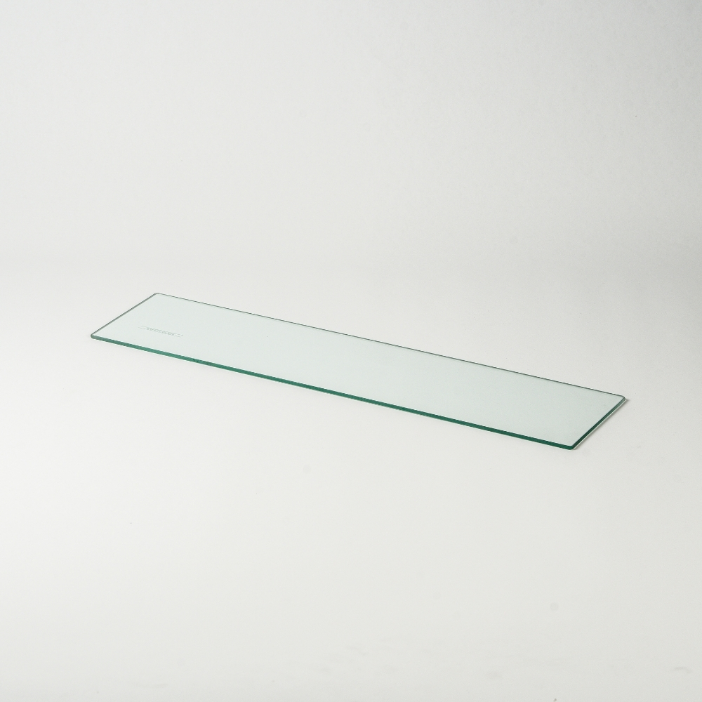 Image shows glass shelf against a white background